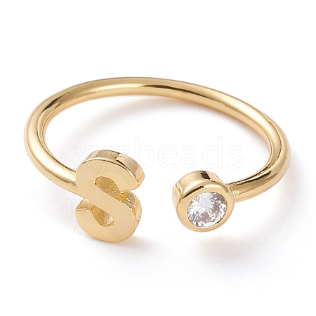 Brass Micro Pave Clear Cubic Zirconia Cuff Rings RJEW-Z005-S-G-1
