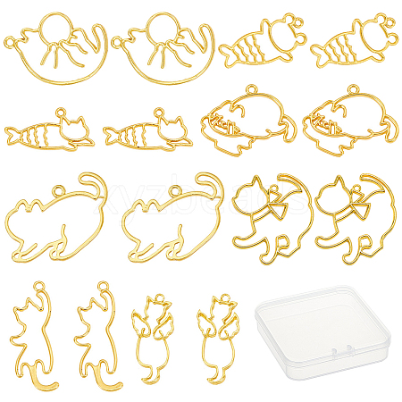 SUNNYCLUE 16Pcs 8 Styles Zinc Alloy Kitten Open Back Bezel Pendants PALLOY-SC0003-70G-1