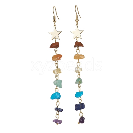 Chakra Theme Natural & Synthetic Mixed Gemstone Chip Beaded Tassel Earrings EJEW-JE05452-01-1