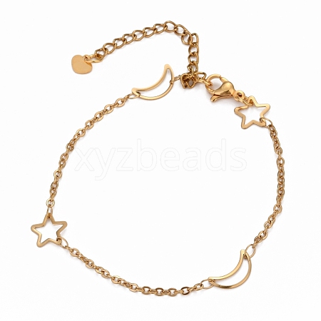 304 Stainless Steel Cable Chain Anklets AJEW-H104-05G-1