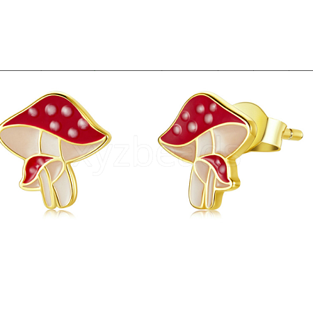 Red Enamel Fresh Mushroom Stud Earrings JE1028A-1