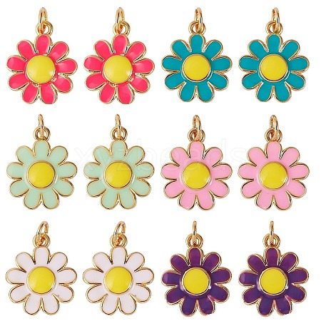 12Pcs 6 Colors Brass Enamel Charms KK-SZ0004-09-1