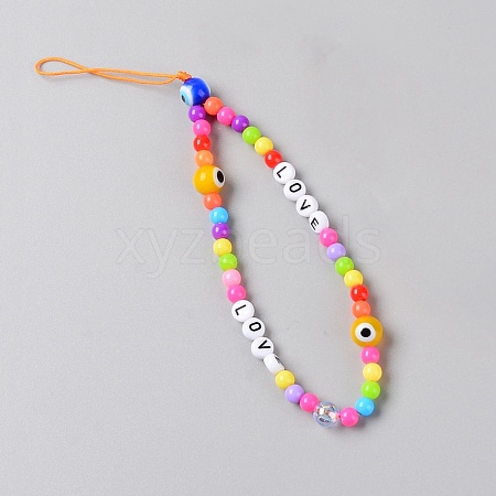 Round Evil Eye Resin Beaded Mobile Straps AJEW-WH0200-02-1