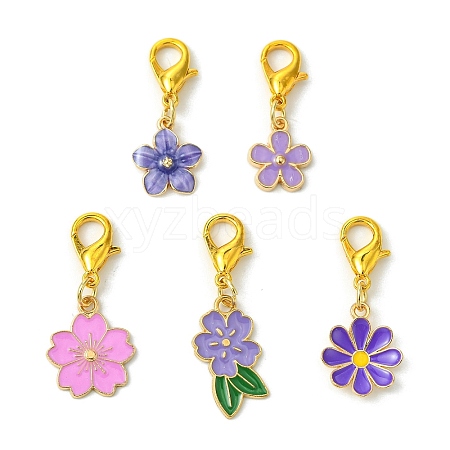 10Pcs 5 Styles Flower Alloy Enamel Pendant Decorations HJEW-JM02751-1