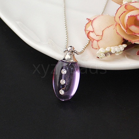 Medium Purple Glass Bottle with Iron Ball Chain Pendant Necklaces PW-WGF3857-17-1