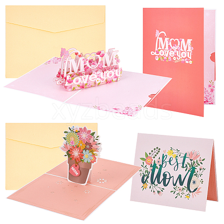 AHANDMAKER 2 Sets 2 Styles Mother's Day 3D Pop Up Paper Greeting Card for Birthday Day AJEW-GA0006-97-1