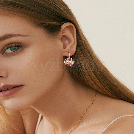 1 Pair Flower Brass Hoop Earrings EJEW-LP0007-101-1