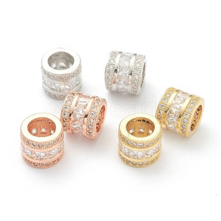 Brass Clear Cubic Zirconia European Style Beads ZIRC-B010-01-1