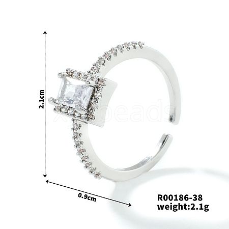 Fashionable Unisex Brass Micro Pave Clear Cubic Zirconia Open Cuff Rings VA2990-3-1