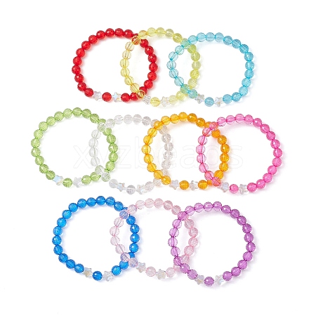 10Pcs 10 Colors Transparent Acrylic & Glass Beaded Stretch Bracelet Sets BJEW-JB10799-1