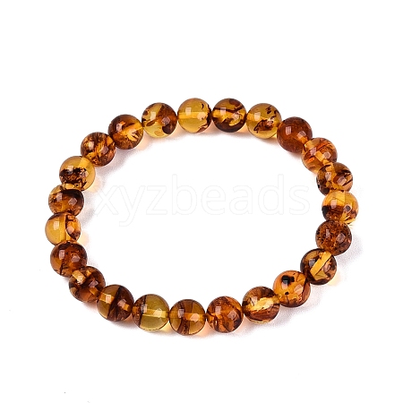 Natural Amber Beaded Stretch Bracelets BJEW-N041-04D-01-1