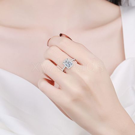 Rhodium Plated 925 Sterling Silver Micro Pave 6x8mm Cubic Zirconia Finger Rings for Women WG8E258-12-1