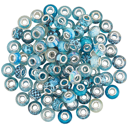100Pcs Printed Transparent Resin European Beads RESI-PA0001-18D-1