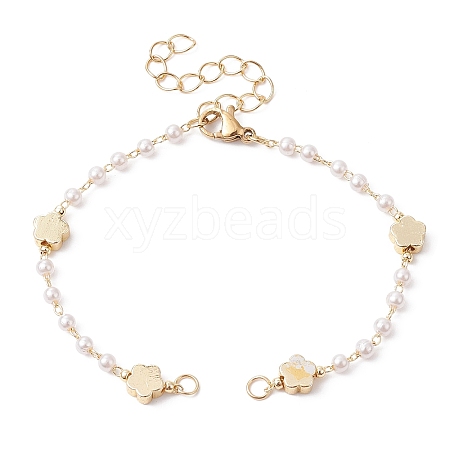 Imitation Pearl & Flower Brass Link Chain Bracelet Making AJEW-JB01150-35-1