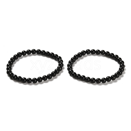 Natural Shungite Round Beaded Stretch Bracelets BJEW-NH0001-01C-1