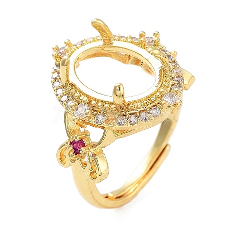 Rack Plating Oval Brass Micro Pave Cubic Zirconia Adjustable Ring Components KK-Q819-12G-1