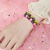 Hot Pink Gold Natural Yellow Jade Round Beaded Stretch Bracelet BJEW-SW00077-05-5