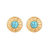 Synthetic Turquoise Flat Round Stud Earrings KQ6681-3-1