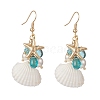 Shell Pearl & Glass & Starfish Cluster Dangle Earrings EJEW-TA00208-1