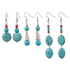 Brass Synthetic Turquoise Dangle Earrings EJEW-JE06535-2