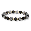 Natural Lava Rock & Black Stone Beaded Stretch Bracelets for Men and Women ZC3707-3-1