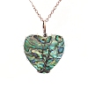 Tree Of Life Wire Wrapped Peach Heart Abalone Shell Shape Stone Pendant Necklaces PW-WG93713-04-1