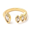 Rack Plating Brass Pave Clear Cubic Zirconia Open Cuff Rings for Women RJEW-Q770-31G-1
