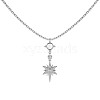 Rhodium Plated 925 Sterling Silver Pave Clear Cubic Zirconia Cable Chain Star of David Pendant Necklaces NJEW-Q342-03P-1