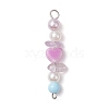 4Pcs 4 Colors Acrylic Pearl & Natural Green Aventurine & Natural Sunstone & Cherry Quartz Glass & Natural Ametrine Gemstone Chip Heart Connector Charms PALLOY-JF03340-02-2