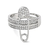 Safety Pin Shape Brass Crystal Rhinestone Adjustable Rings for Women RJEW-P112-01P-2