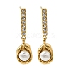 Ion Plating(IP) Stainless Steel Inlay Rhinestone & Imitation Pearl Stud Earrings for Women EJEW-M024-03G-1