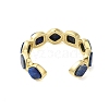 Square Natural Lapis Lazuli Open Cuff Rings RJEW-K272-02G-04-3