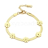 Vacuum Plating 304 Stainless Steel Flower Link Bracelet with Herringbone Chains for Girl Women BJEW-Z016-02G-1