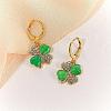 Four Leaf Clover Hoop Earrings Alloy Huggie Hoop Earrings Green Shamrock Hoop Earrings Rhinestone Hoop Earrings St Patrick's Day Ear Jewelry Gift for Women JE1083A-3