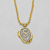 Brass Crystal Rhinestone Oval with Letter Pendant Necklaces FS-WG7CB6D-17-1