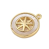 Brass Pave Natural Shell Flat Round with Star Charms KK-P289-06G-2