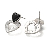 Brass Cubic Zirconia & Black Agate Stud Earrings EJEW-M048-03P-2