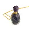 Natural Amethyst Openable Perfume Bottle Pendant Necklaces NJEW-G325-01G-2