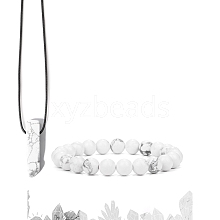 Natural Howlite Beads Stretch Bracelets & Pendant Necklaces Sets for Men PW-WGF85DB-07