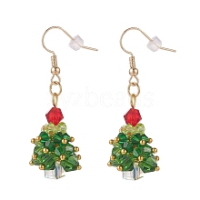 Glass Braided Beaded Christmas Tree Dangle Earrings EJEW-JE05151-02