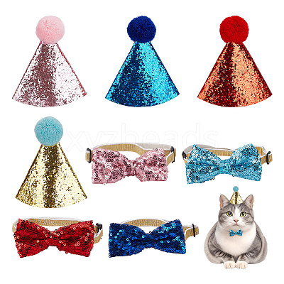 Polyester Dog Bow Ties and Birthday Hat AJEW-DR0001-60-1