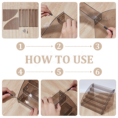 6-Tier Transparent PS Plastic Nail Polish Bottle Organizer Display Riser Stands ODIS-WH0043-254B-1
