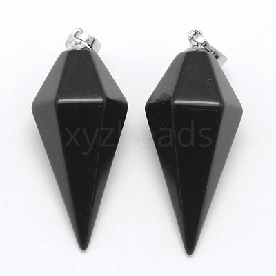 Natural Obsidian Pointed Pendants KK-E757-F-16P-1