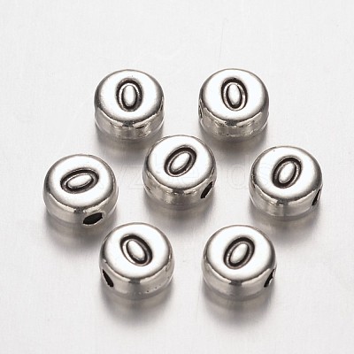 Flat Round Antique Silver Tone Alloy Number Beads PALLOY-K194-00AS-1