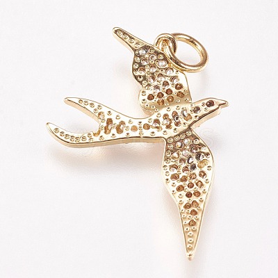 Brass Micro Pave Cubic Zirconia Bird Pendants ZIRC-A009-36G-1
