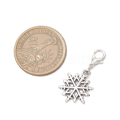 9Pcs Christmas Alloy Snowflake Pendant Decorations HJEW-JM04451-1