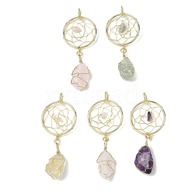 Raw Rough Natural Mixed Gemstone Coppwer Wire Wrapped Big Pendants G-G314-02G-1