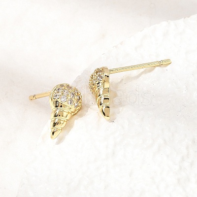 Conch Brass Micro Pave Clear Cubic Zirconia Stud Earrings EJEW-C186-05G-1
