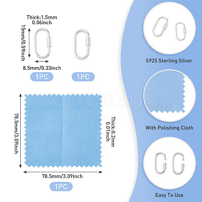 2Pcs 925 Sterling Silver Locking Carabiner Clasps STER-TA0001-56D-1
