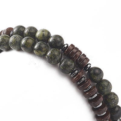 Natural Serpentine & Synthetic Non-magnetic Hematite Beads Energy Stretch Bracelets Set BJEW-JB07142-05-1